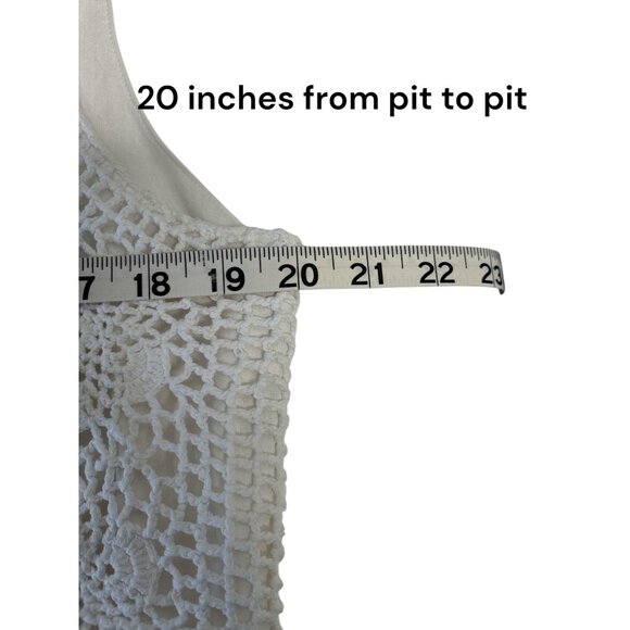 White Crochet Top Linen Midi Dress By Cali Cali Petite Size 14 With Side Button - Picture 6 of 7